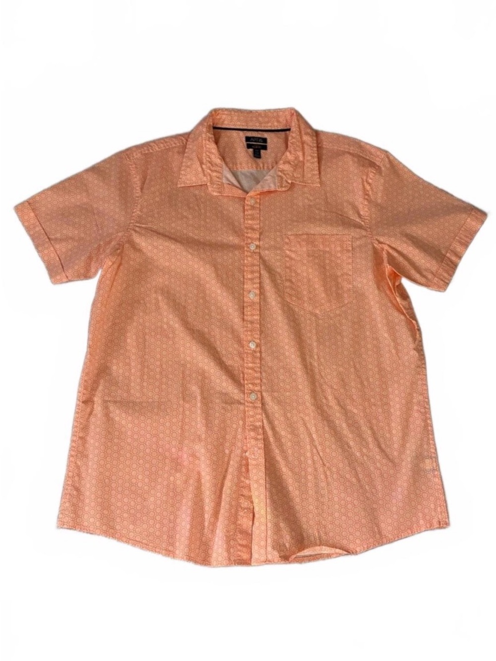 Apt 9 Men's XLG Slim Fit Short Sleeve Button Down Shirt- Peach Coral